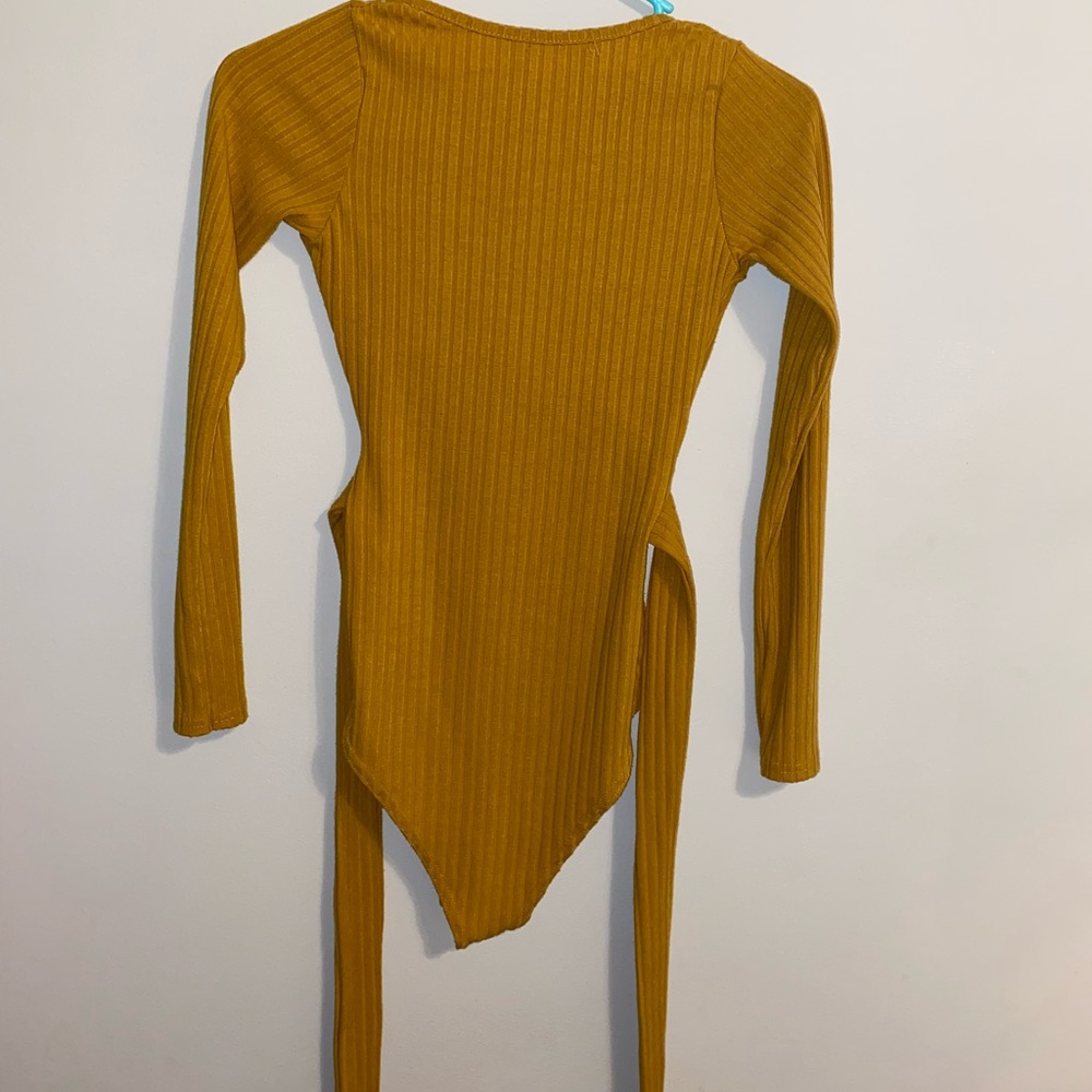 Petite Knitted Wrap Bodysuit in color Amber - Picture 5 of 8
